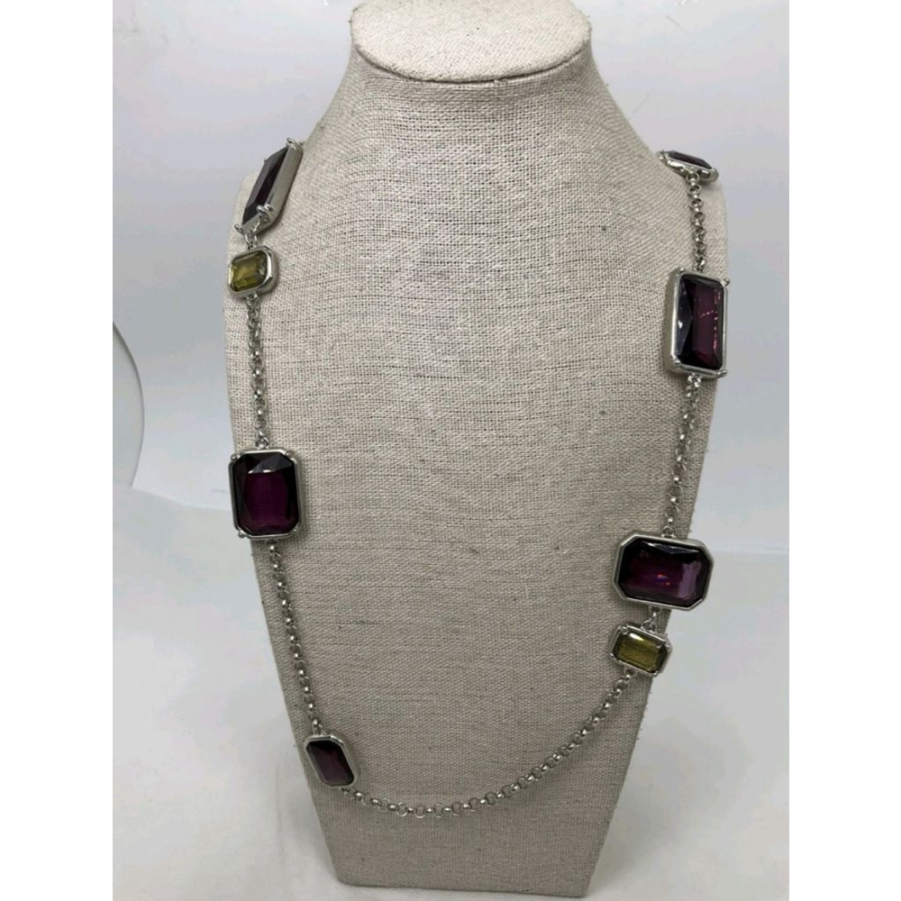 NWT Chico’s Purple & Yellow Rhinestone Long Necklace | 36”